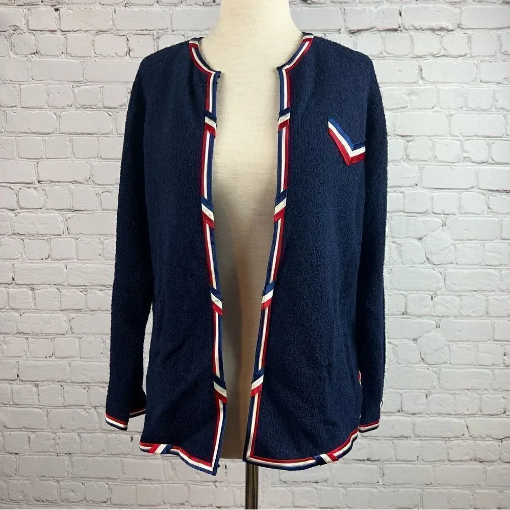 Vintage Cyntotles Americana Patriotic Nautical Cardigan Navy, w/ Red/White Trim